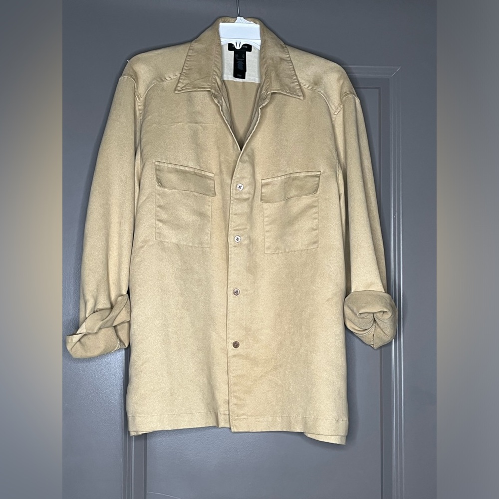 Claiborne Shacket Shirt Faux Suede Bottom Down Camel/Tan Size XL